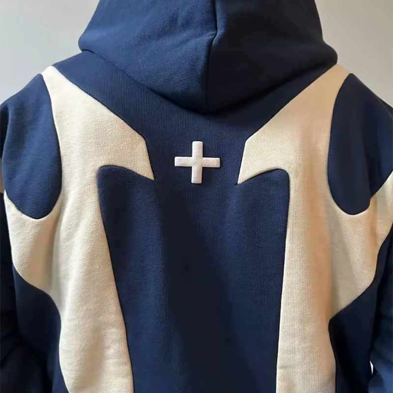 Sweat à capuche zippé imprimé lettre rétro, sweat-shirt décontracté, vêtements de rue, motif de sécu