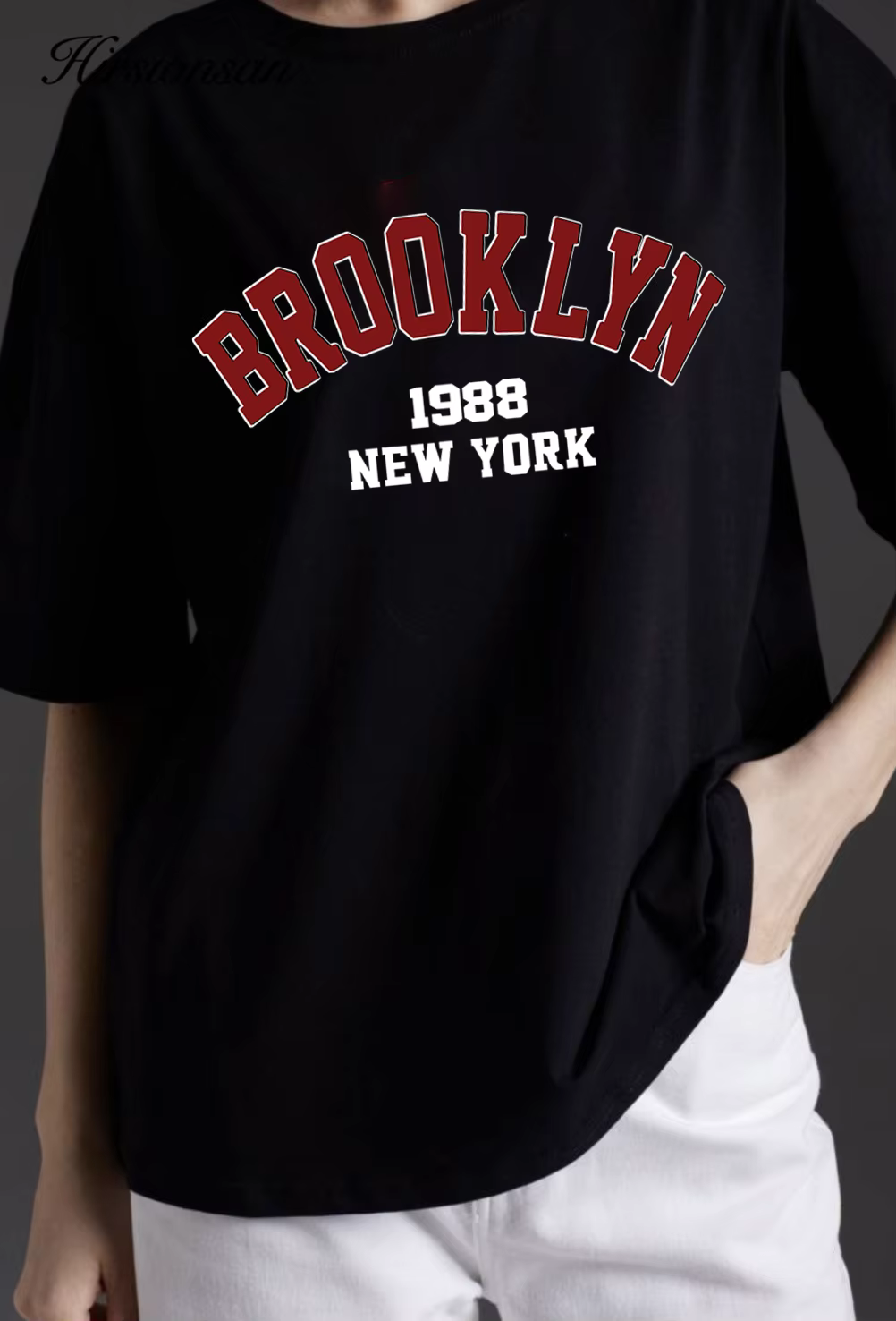 Hirsionsan-T-shirt imprimé lettre pour femme, 100% coton, style américain, t-shirts basiques, haut d