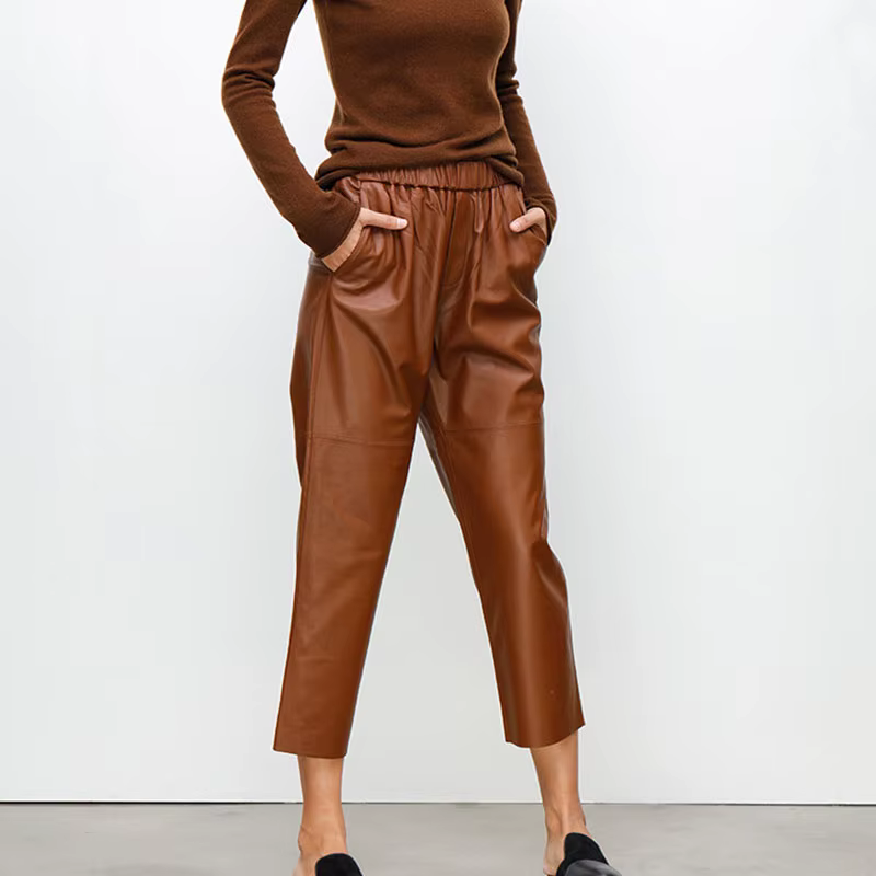 Nouveauté 2026 : Pantalon Streetwear Grande Taille Y2K en Cuir Véritable, Pantalon Harem Femme en Pe