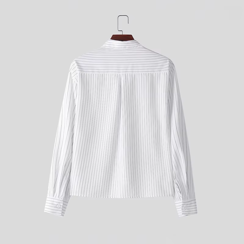 Nouveau britannique rétro hommes chemises rayées à la mode revers ample à manches longues Cardigan h