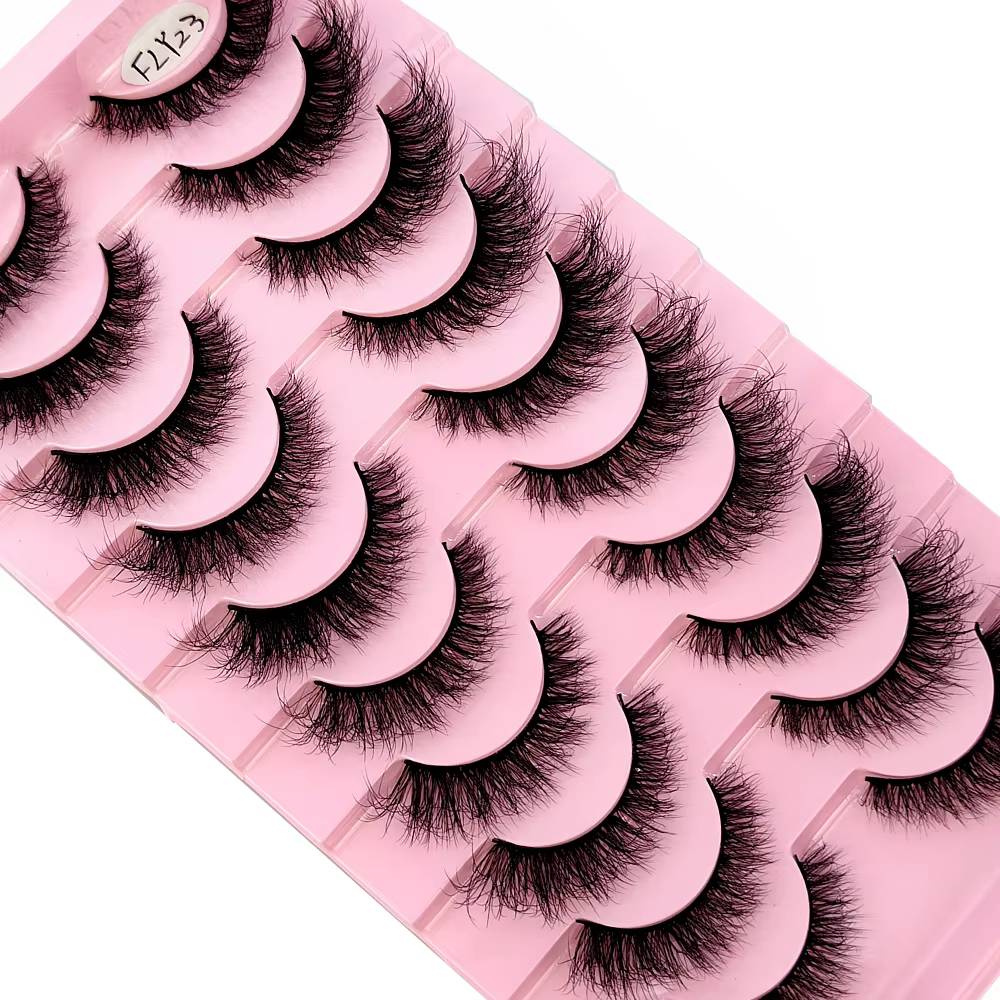 Faux-cils 3D en faux vison, 10 paires, faits à la main, naturels, nude, maquillage, imitation, crois