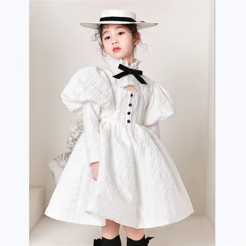 Nouvelle Robe de Princesse Blanche pour Filles 2026, Tenue de Soirée Élégante Rétro pour Piano, Robe