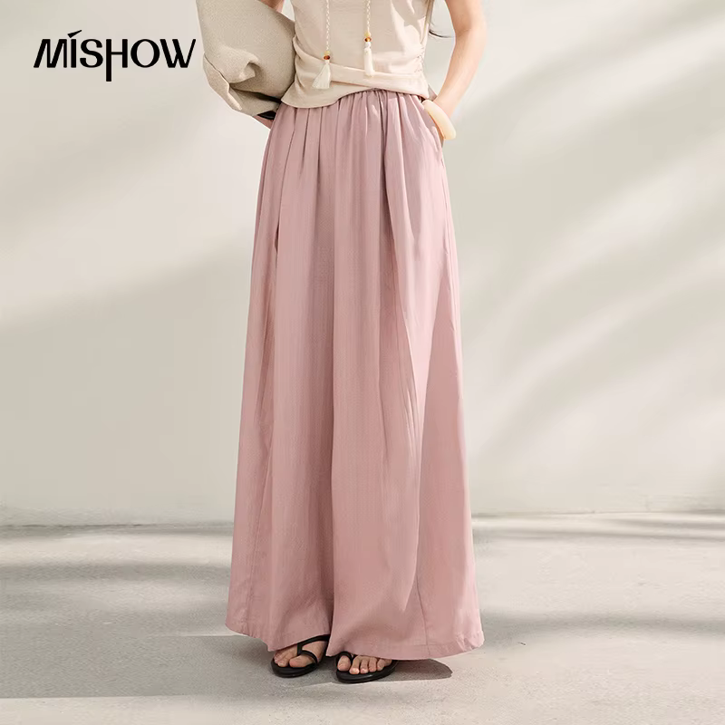 MISHOW Lyocell Nouveau pantalon décontracté pour femme, large, plissé, fluide, amincissant, longueur