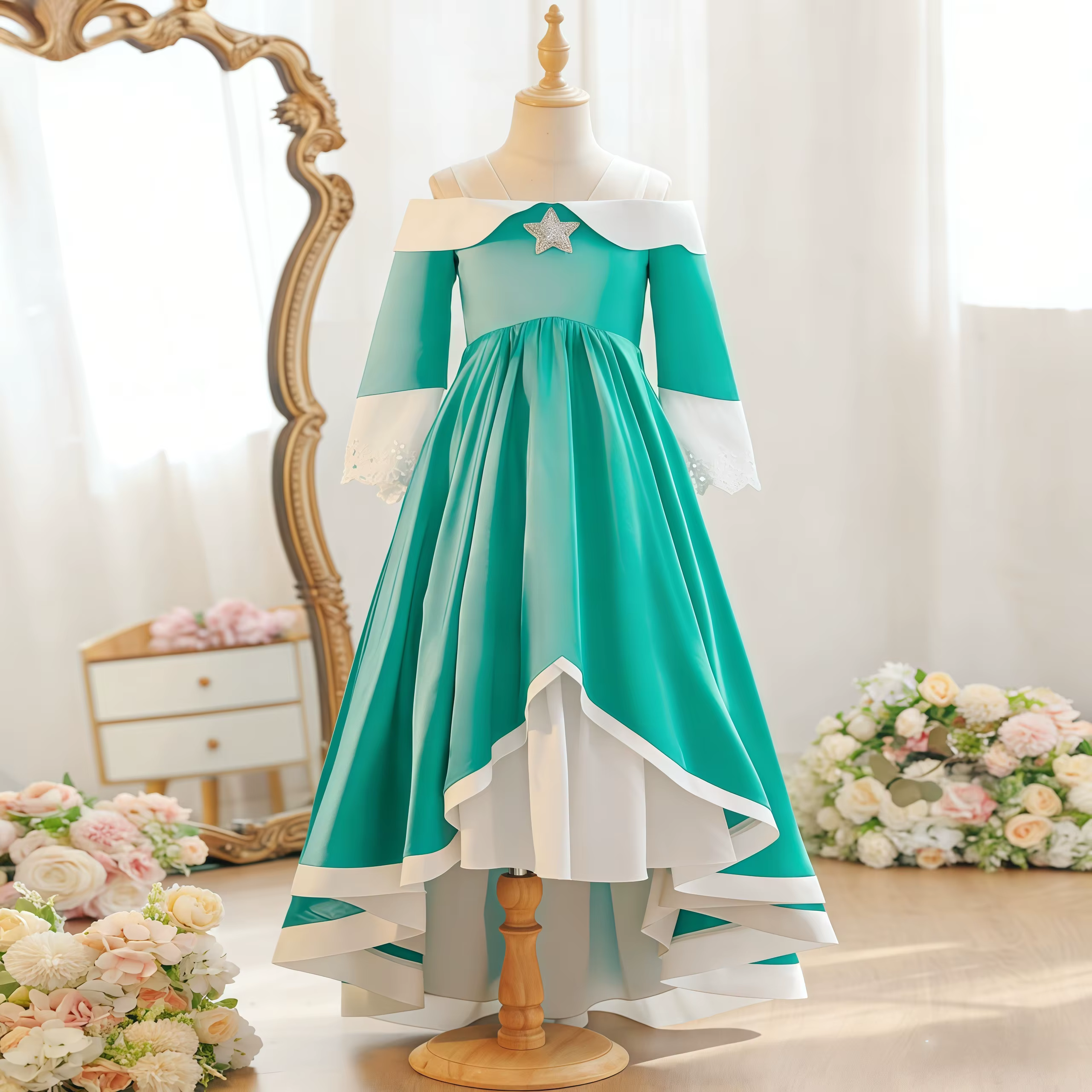 Robe de princesse pêche d'été pour filles, Costume de jeu de rôle Rosalina de dessin animé pour enfa