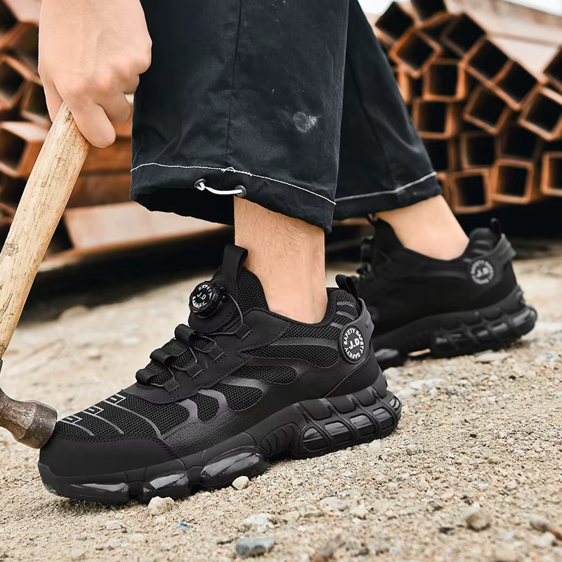 Chaussures de sécurité pour hommes à bouton rotatif, bottes de sécurité élastiques, chaussures de sp