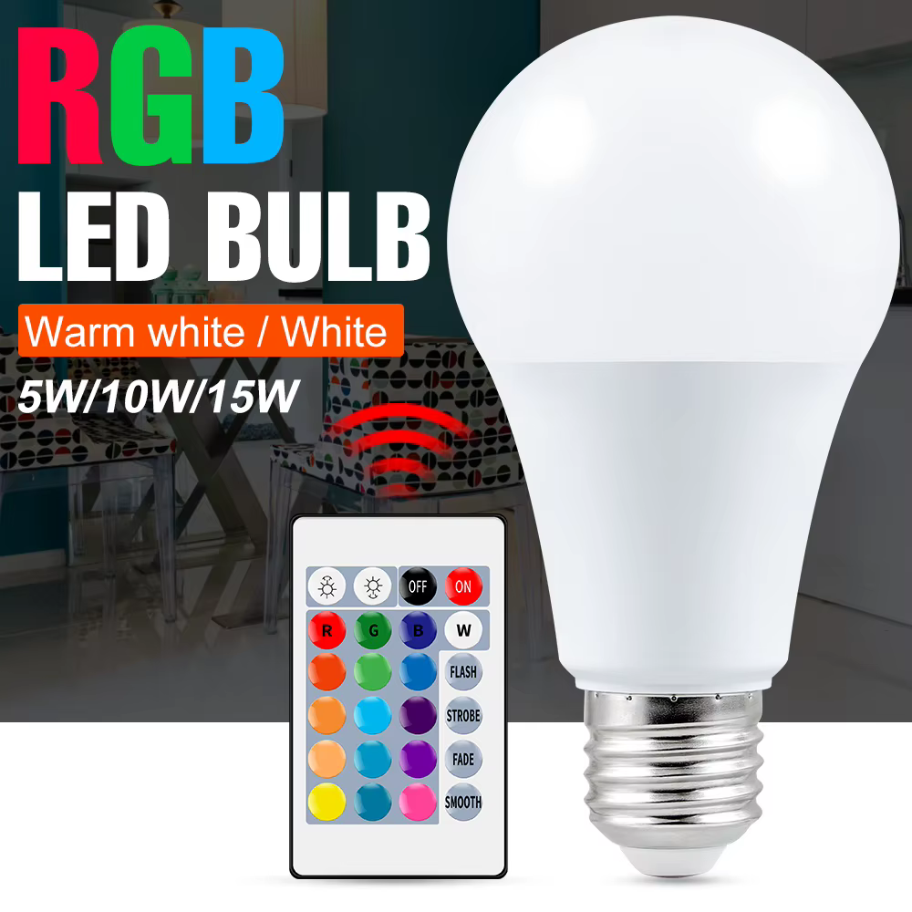 Ampoule LED RGB 220V, lampe E27 110V, télécommande, lustre LED à couleur changeante pour décoration