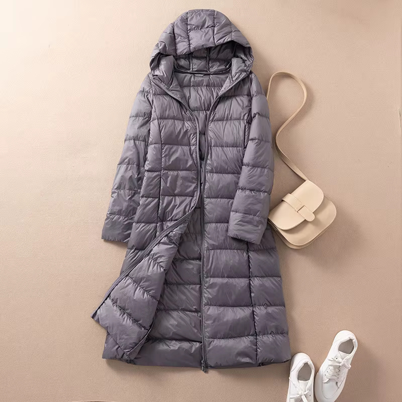 Parka longue à capuche en duvet de canard blanc pour femme, manteau chaud et léger, veste coupe-vent