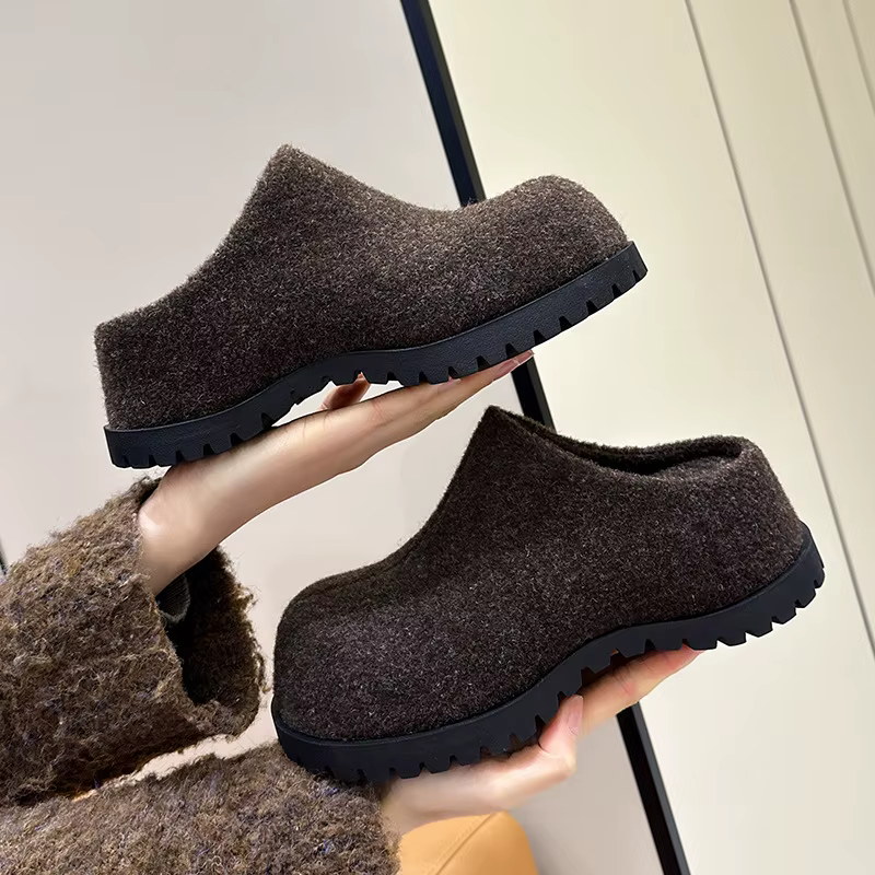 Pantoufles à plateforme pour femmes, design automne-hiver, confortables, à bout rond, mocassins, des