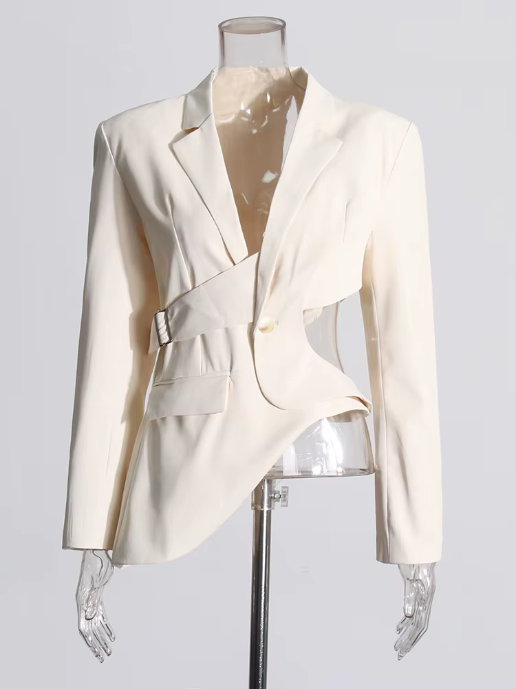TWOTWINSTYLE solide évider dos nu minceur Blazers pour les femmes col cranté à manches longues épiss