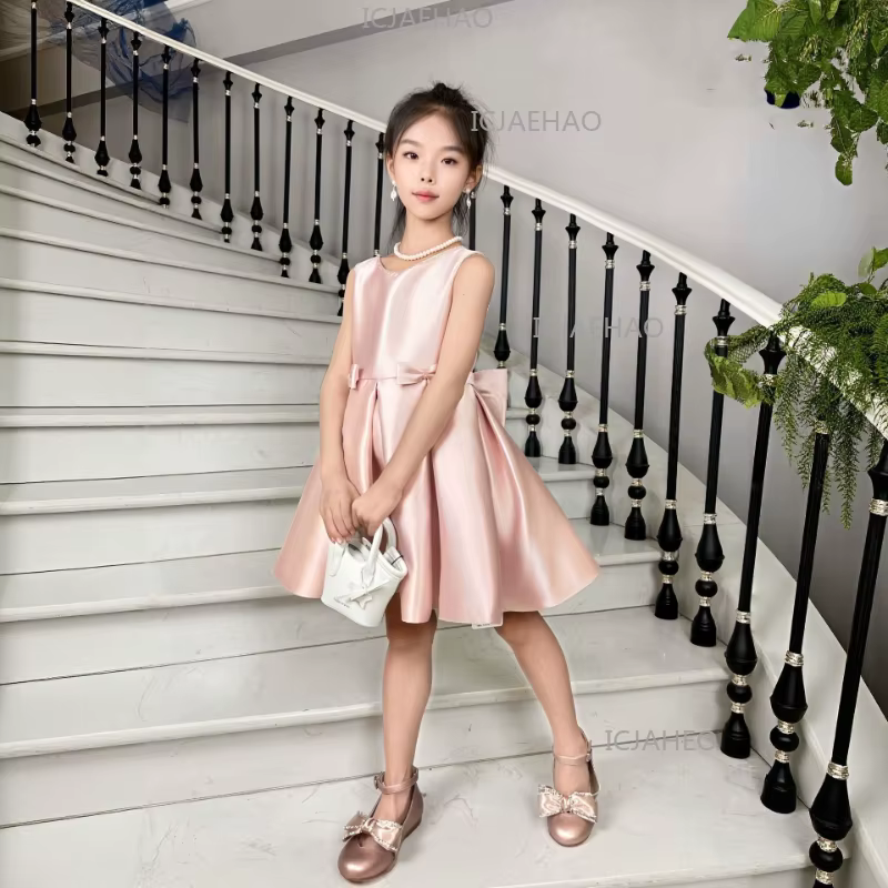 Robe de Soirée Formelle pour Filles 2026, Nouvelle Robe de Princesse en Satin Rose, Tenue Élégante p