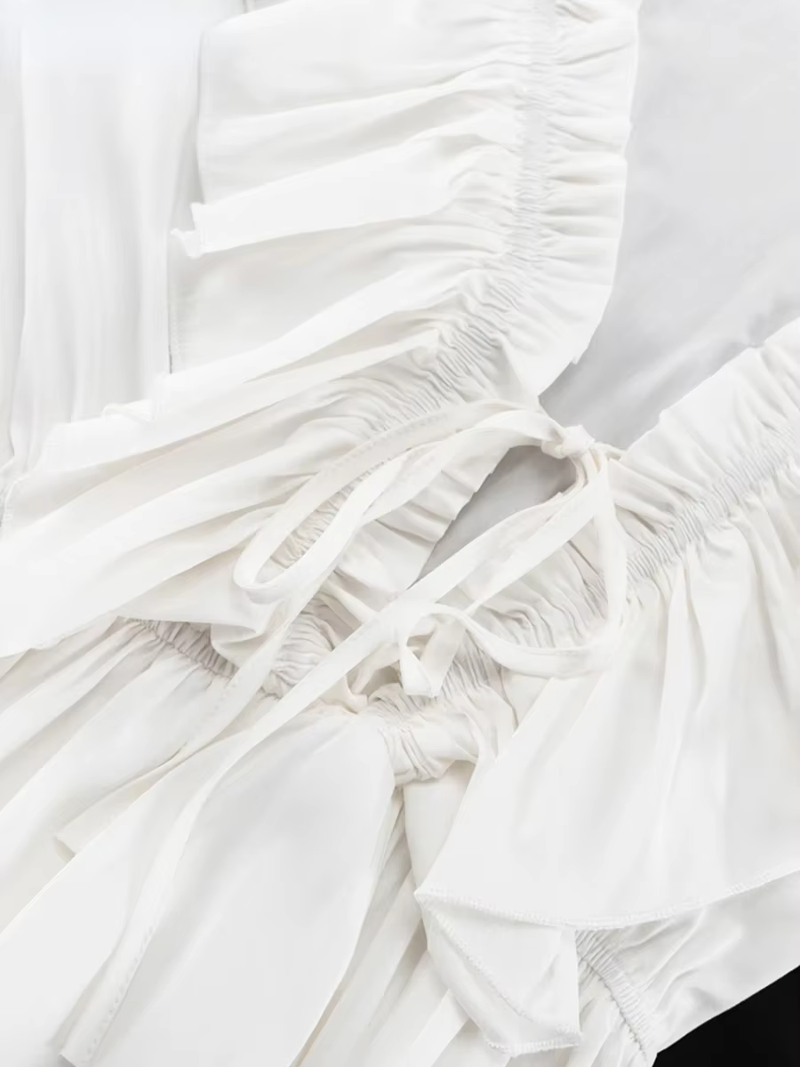Bornladies Sexy robe blanche ample dames mode col en v à manches longues Mini robe Chic élégant à vo
