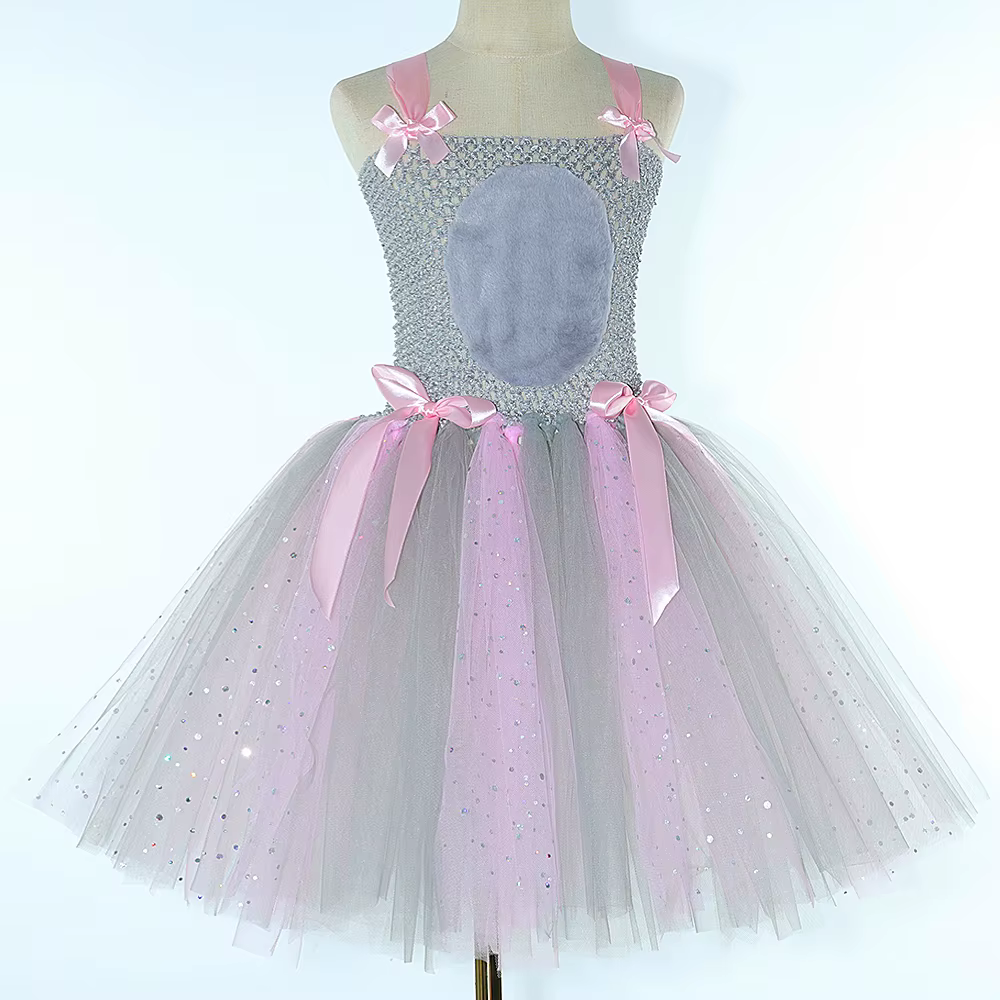 Costumes de souris rose gris scintillant pour bébés filles, robe Tutu de Rat gris pour enfants, tenu
