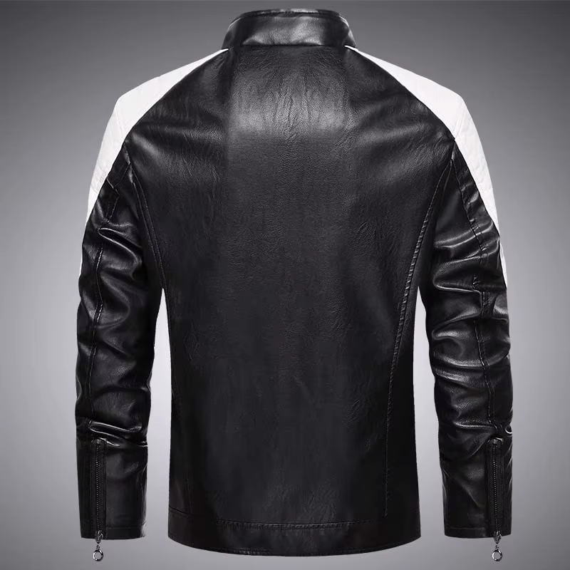 Veste de moto décontractée pour hommes – Noir à la mode, petit col montant, fermeture éclair à manch