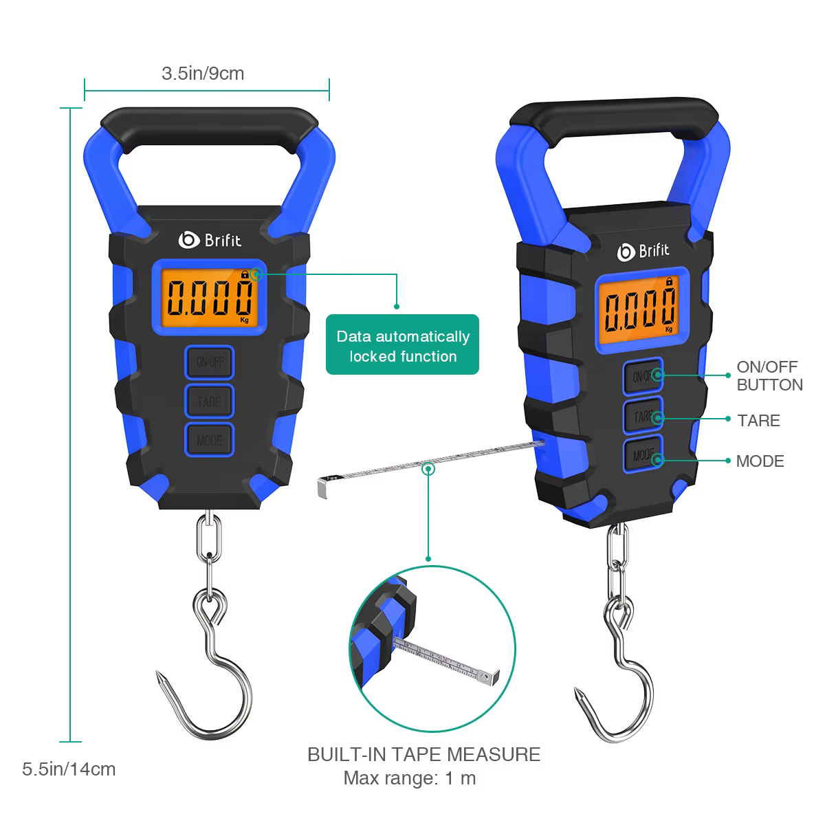 Balance numérique portable 50 kg avec règle, pour pêche, bagages, affichage LED, balance suspendue