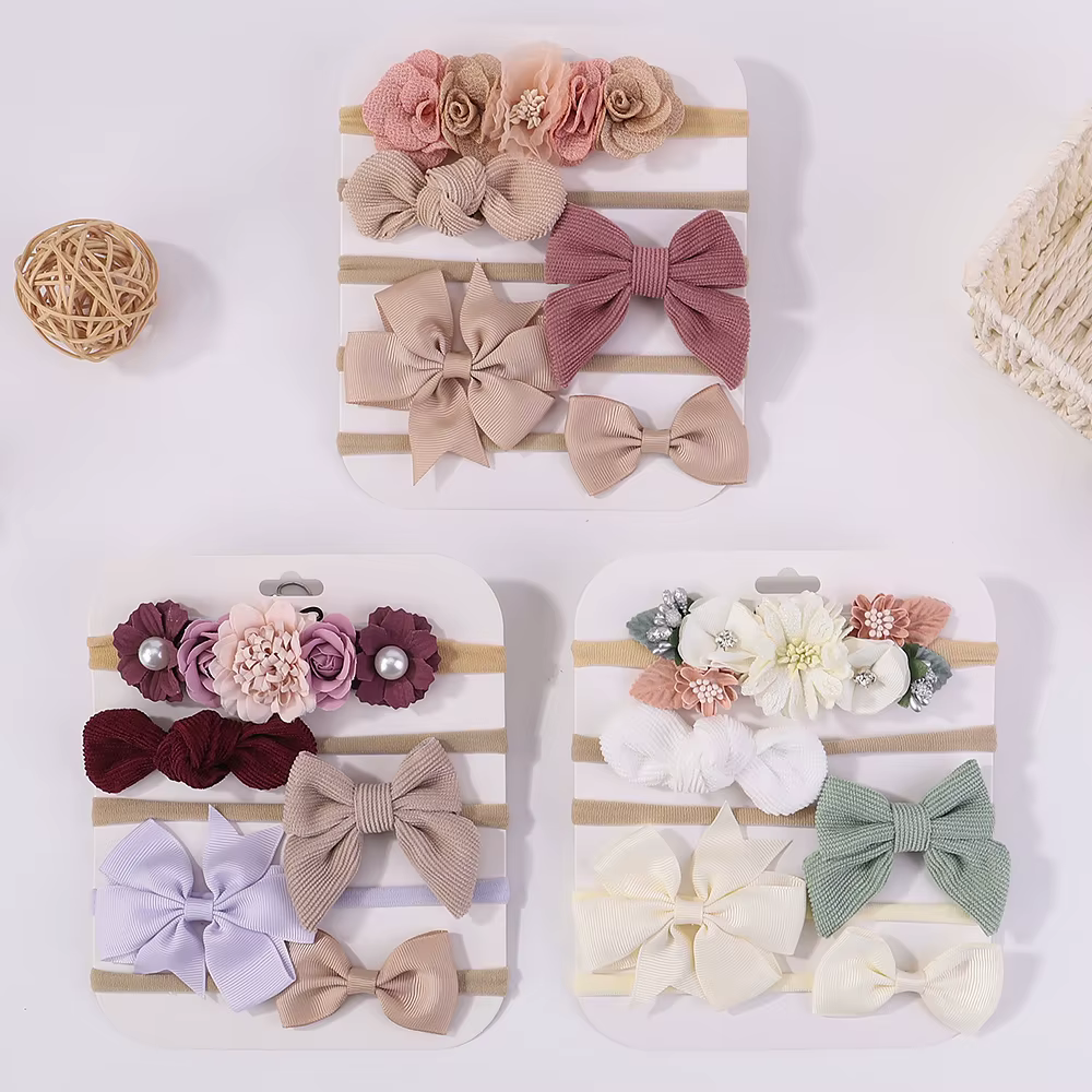 Bandeaux élastiques doux pour bébé fille, bandeaux en Nylon tricotés avec nœud papillon, 5 pièces/en