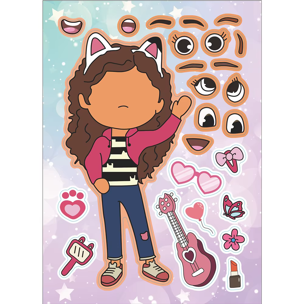 6/12 feuilles Gabby's Dollhouse faire un visage Puzzle autocollants enfants rendre votre propre jeu