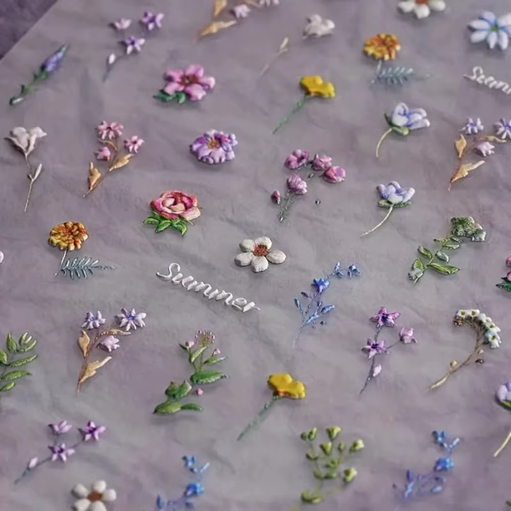 Autocollants pour ongles en forme de fleur, 1 pièce, feuille florale d'été, plante, décalcomanies co