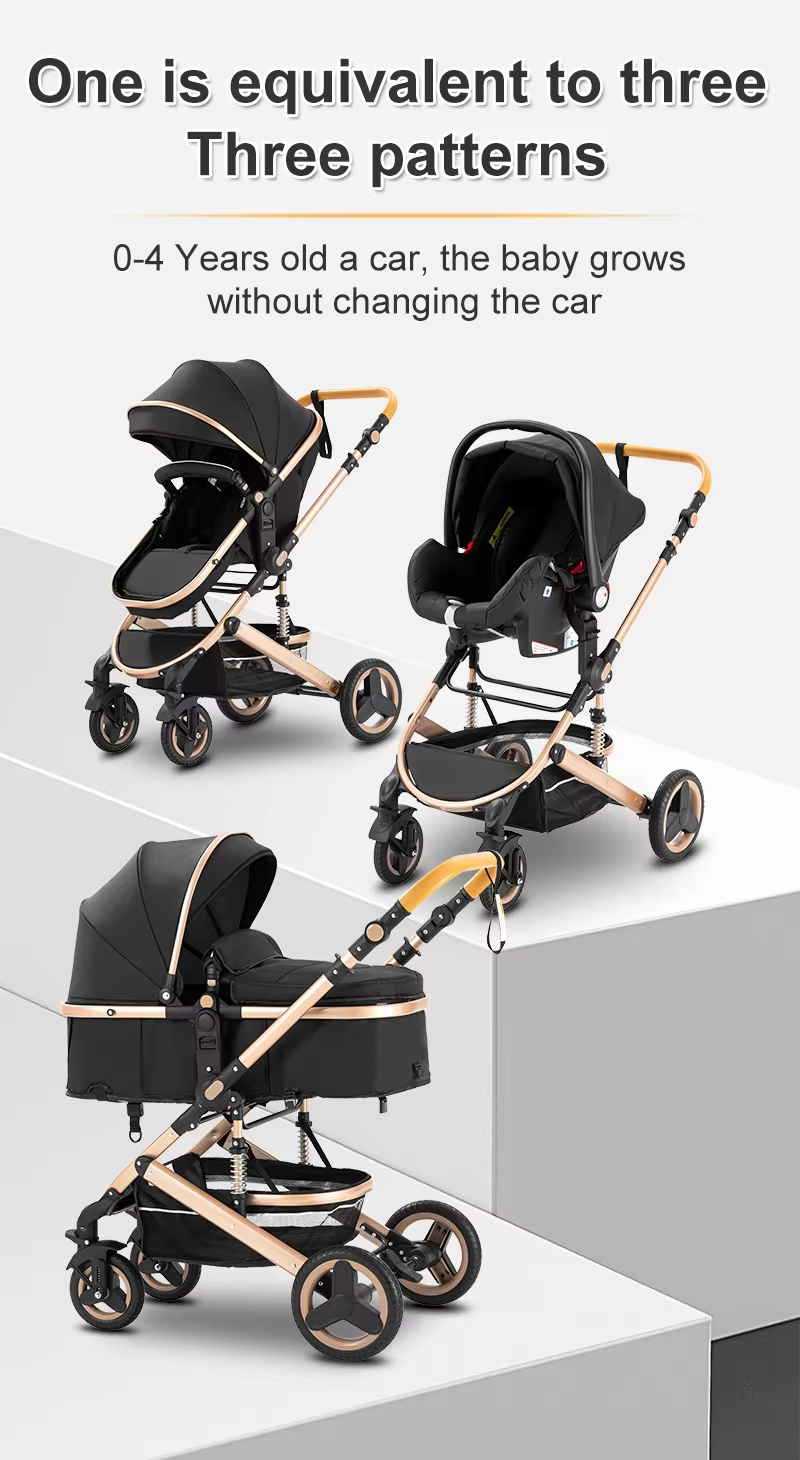 Poussette multifonction 3 en 1 pour bébé avec poussette compacte pliable légère, siège auto et nacel