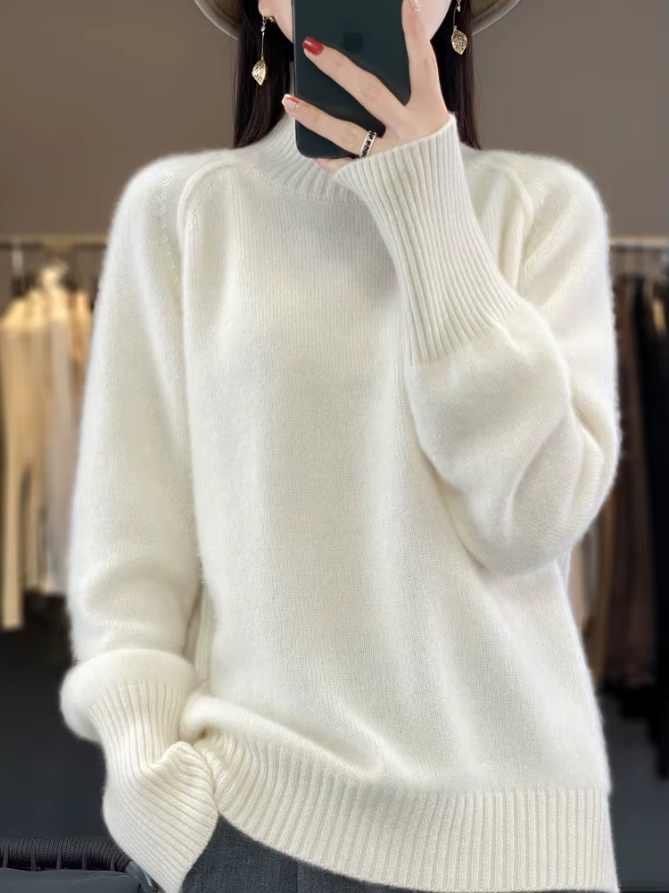 Femmes pull en cachemire 100% laine mérinos tricoté pull automne hiver col montant tricots femme dou