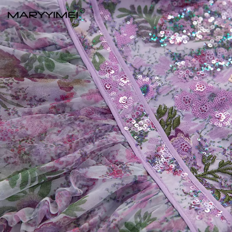MARYYIMEI printemps été femmes robe à manches longues taille haute comestible arbre champignon bord 