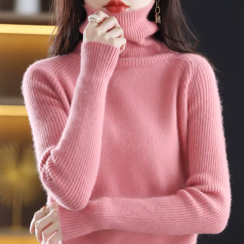 Pull tricoté à col haut et cachemire de vison pour femme, haut doux, mode coréenne, nouvelle collect
