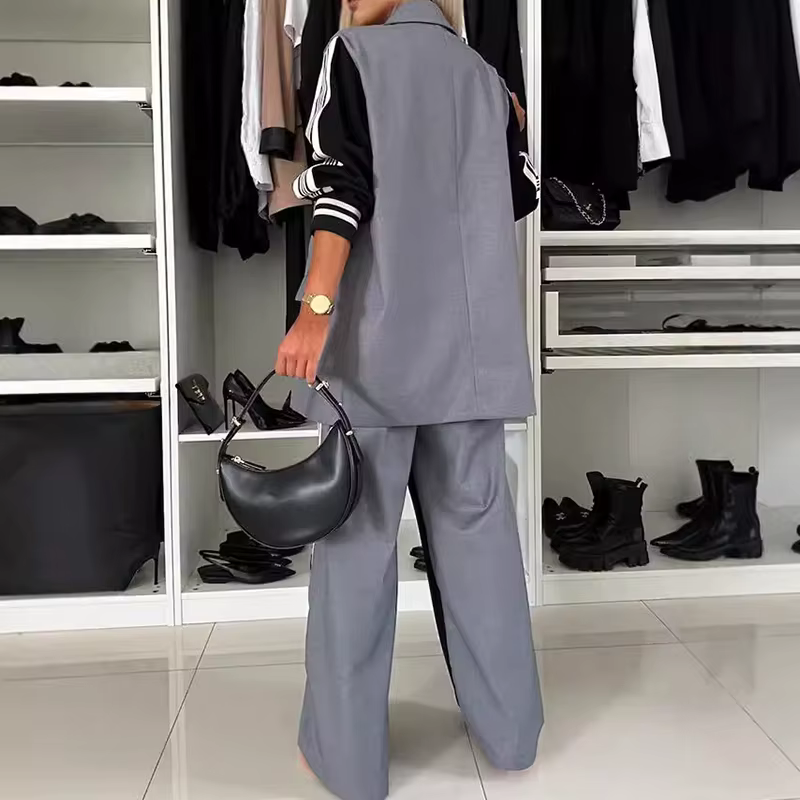 Blazer à Double boutonnage pour femme, tenue de bureau élégante, ample, manches longues, ensemble à 