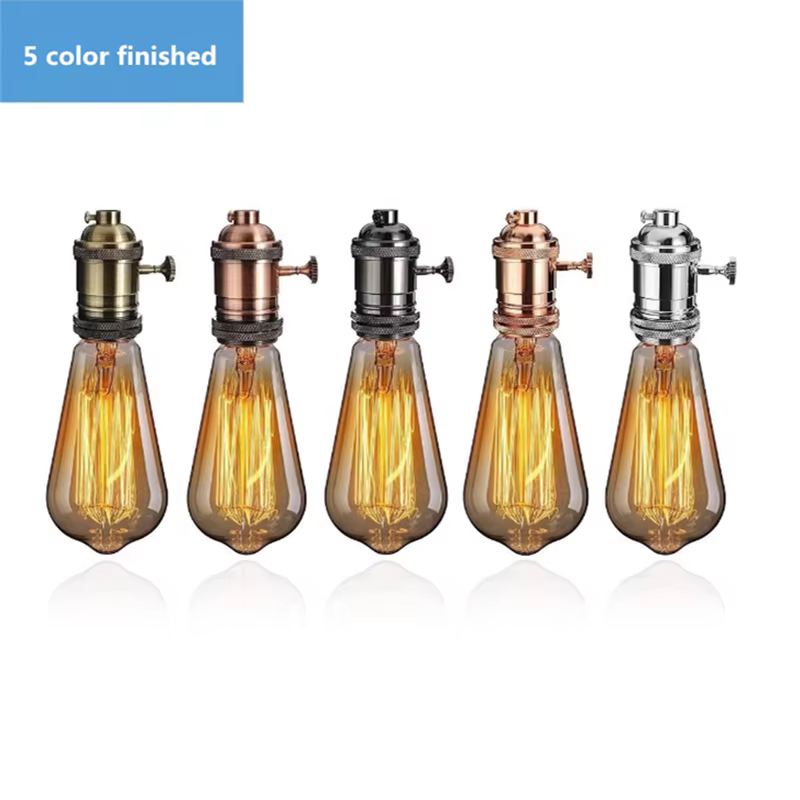Interrupteur à bouton rétro E27 UL, accessoires d'éclairage, support de lampe à vis à dents filetées