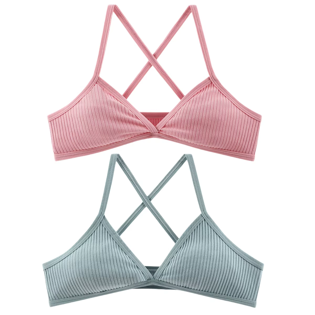 Ensemble de 2 bralettes triangulaires côtelées à dos croisé pour femme, à fines bretelles, respirant