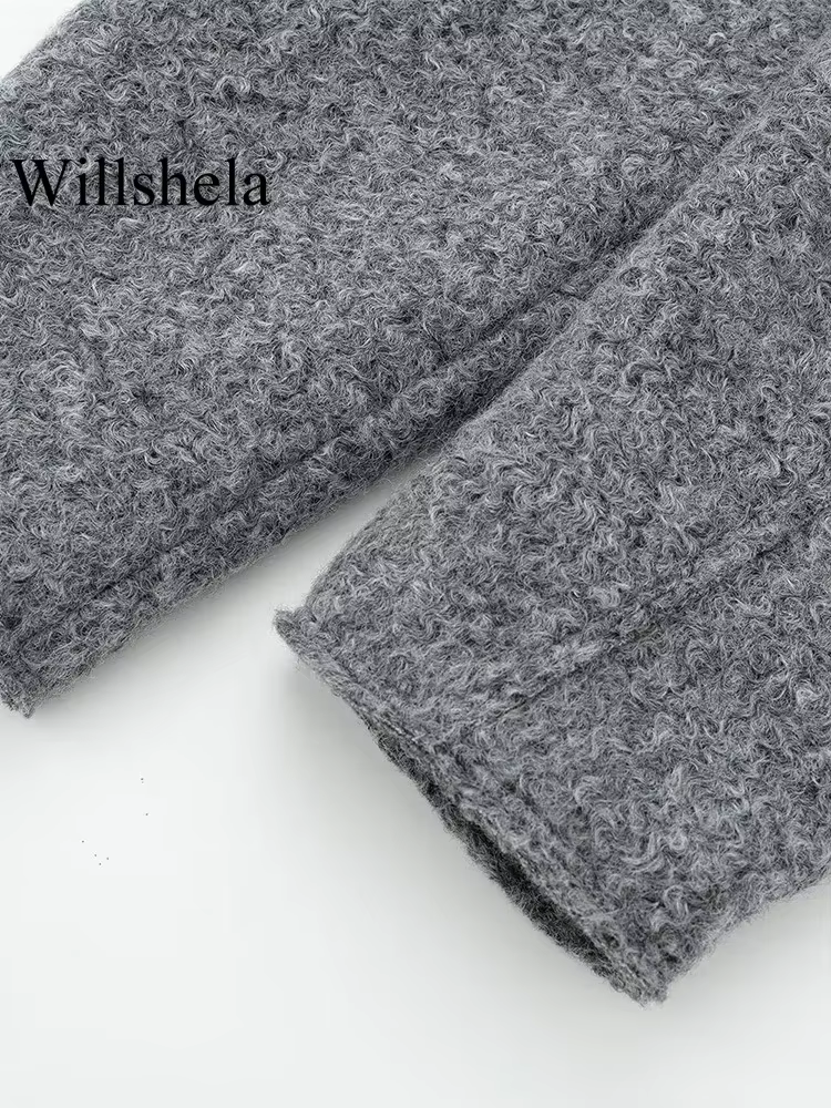 Willshela femmes mode avec poches gris avant vestes à glissière Vintage revers cou manches longues f