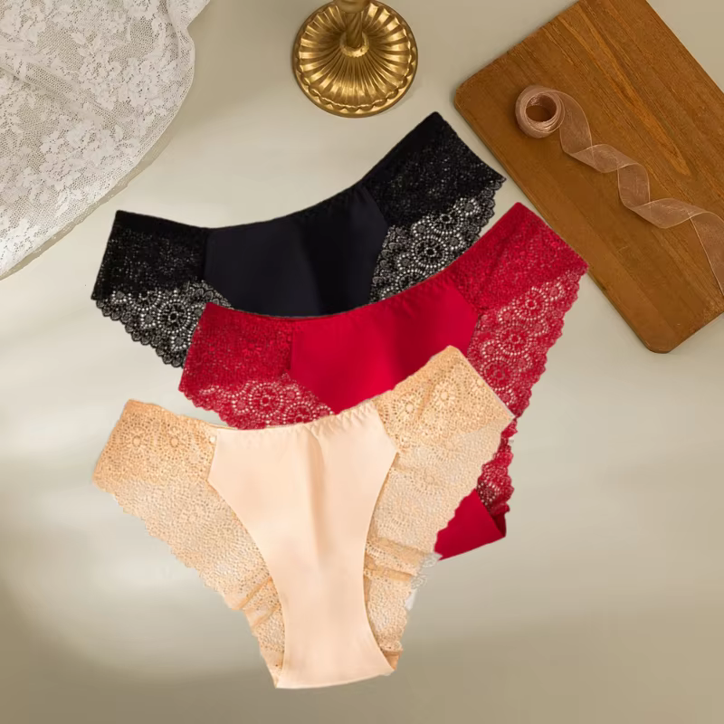 3 pièces/ensemble Sexy femme dentelle culottes sous-vêtements chauds pour femmes femmes doux élastiq