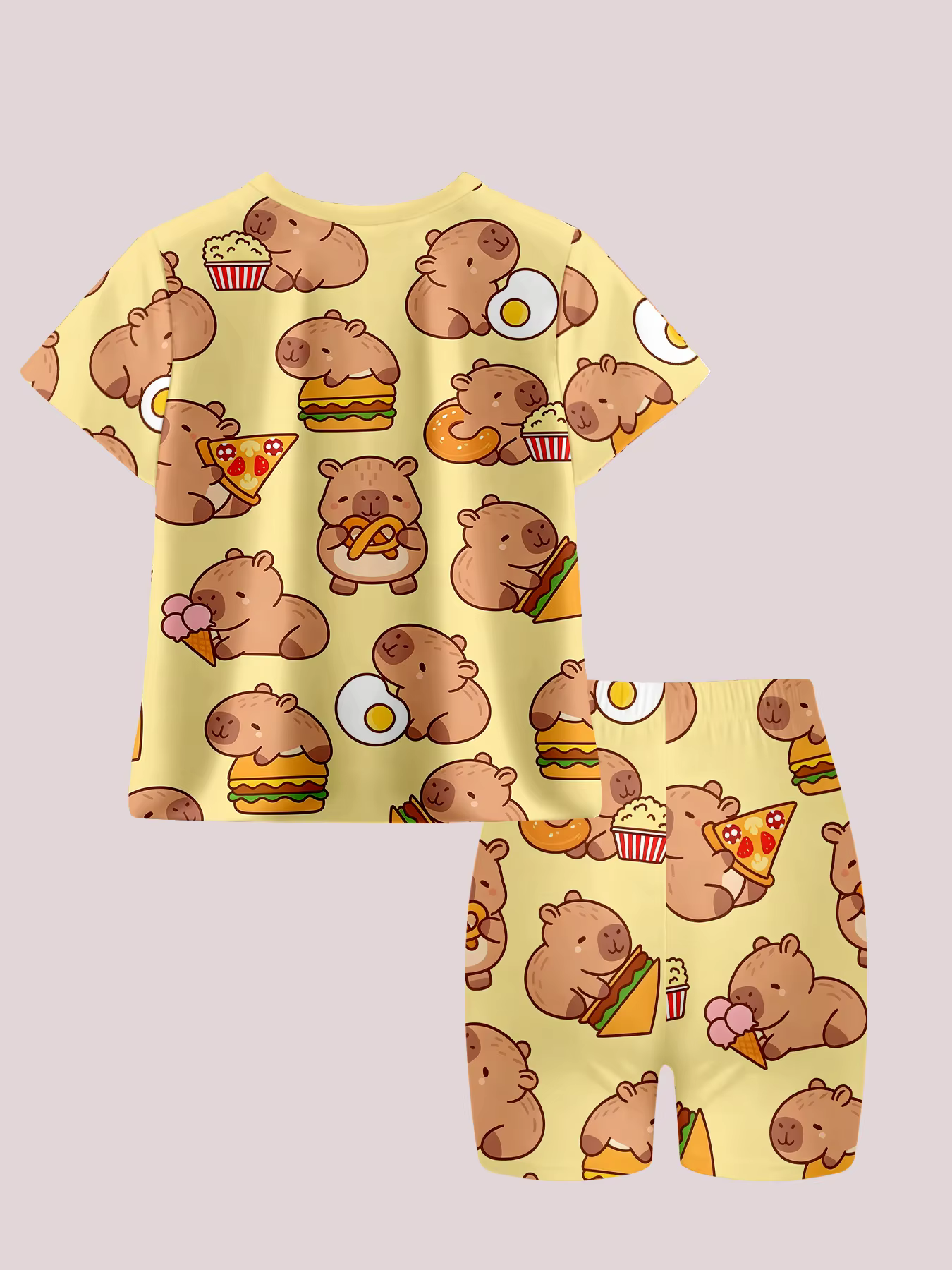 Ensemble pyjama imprimé Capybara pour femmes, T-Shirt à manches courtes et short, 2 pièces, vêtement