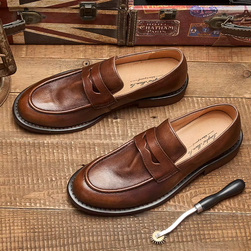 Mocassins britanniques en cuir pour hommes, chaussures de haricot en cuir cirhide, mocassins faits à