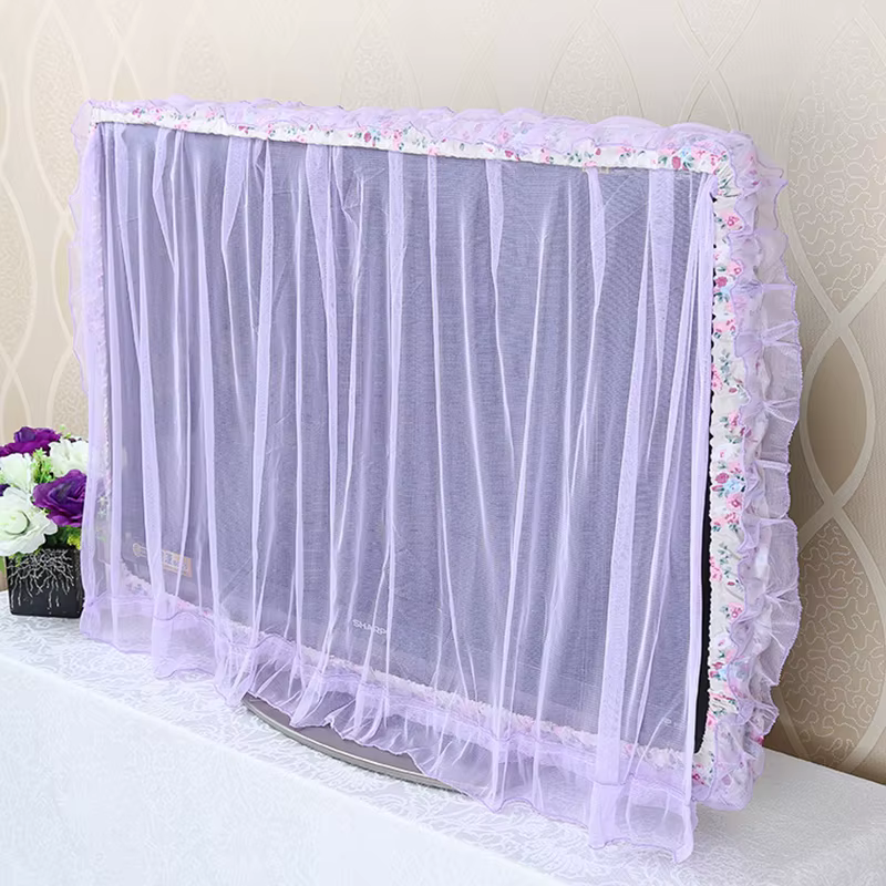 Rideau de porte en tissu dentelle, cercle TV pouvant être retourné, couvercle anti-poussière, écran 