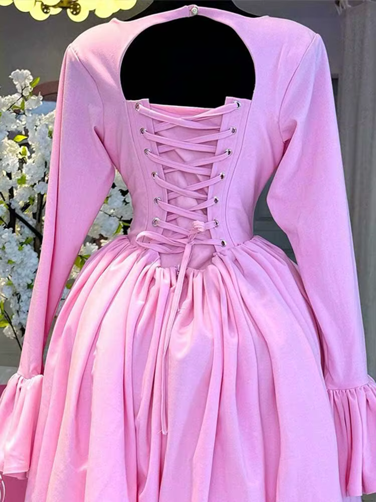 Robe de printemps Sexy pour femmes, Vintage, Corset, avec manches, élégante, dos nu, romantique, ros