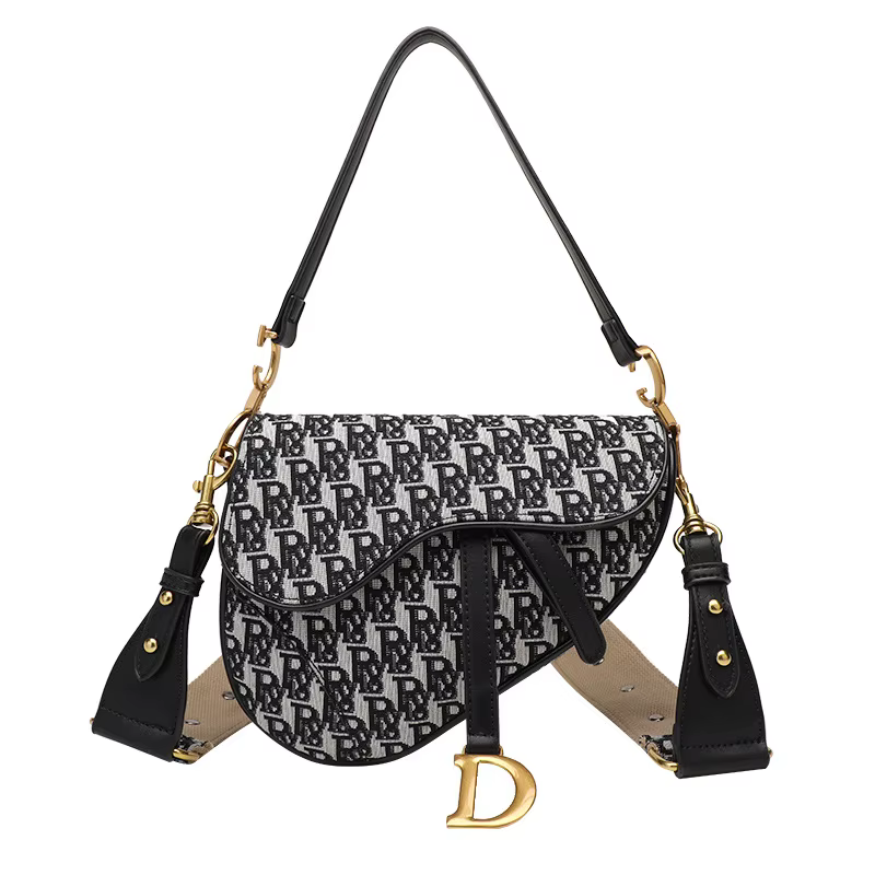 Sac à main en demi-cercle brodé irrégulier pour femmes, sac de selle à large bandoulière, asymétriqu