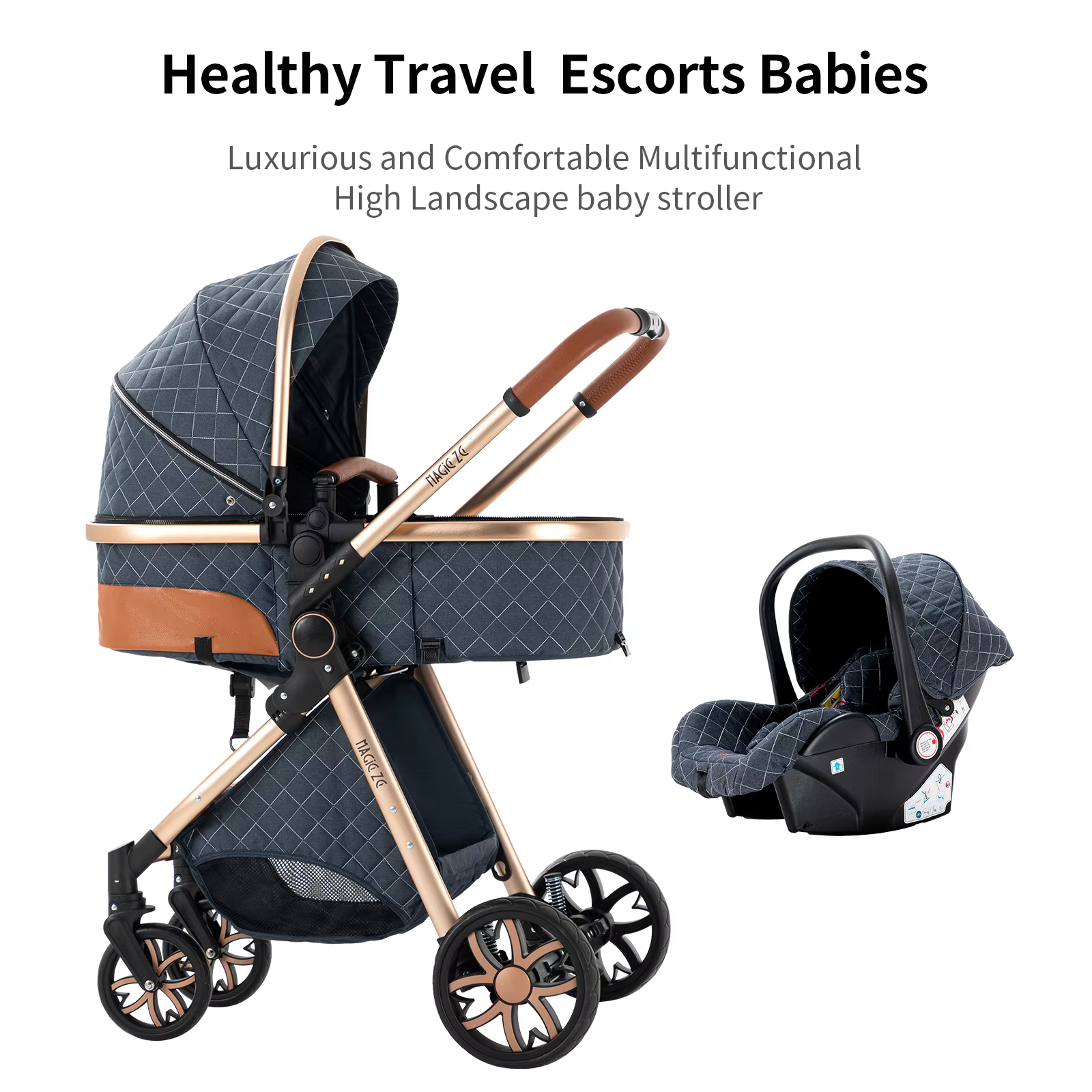 Compact pliable 3 en 1 bébé poussette landau léger poussette nouveau-né poussette système de voyage 