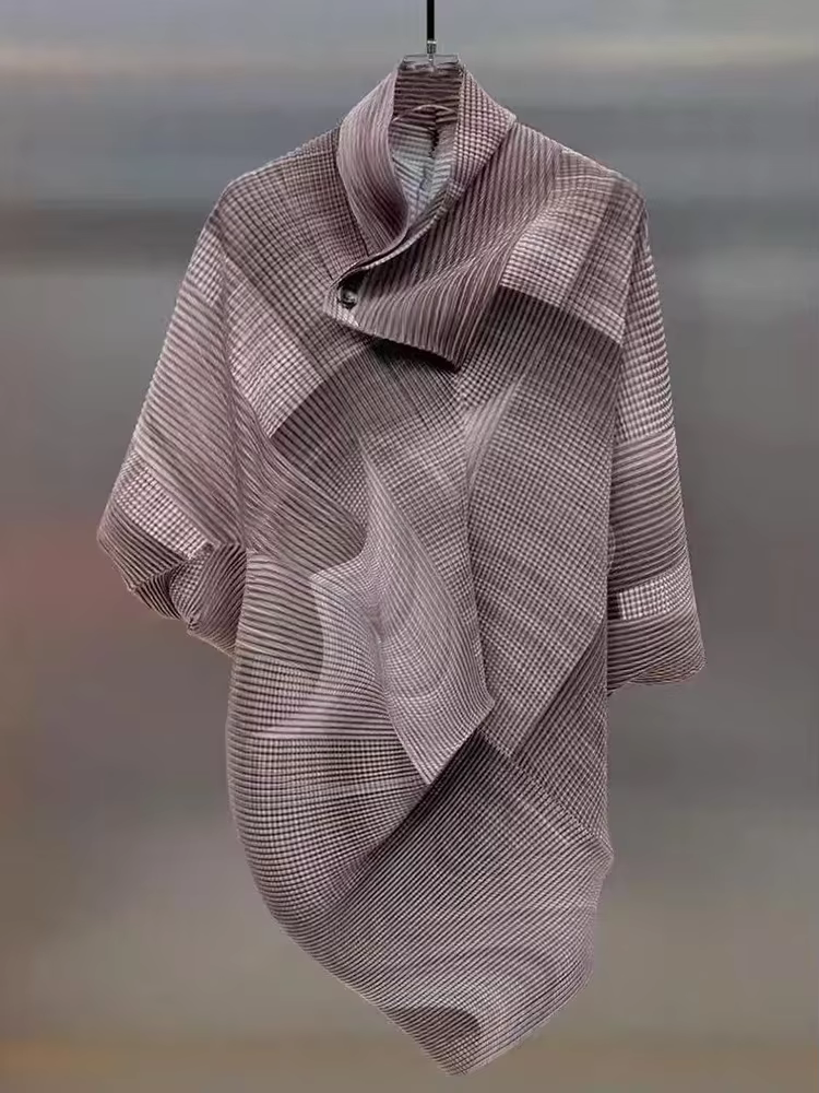YUDX plissé couleur bloc irrégulier t-shirt femmes revers manches chauve-souris ample mode Chic Styl