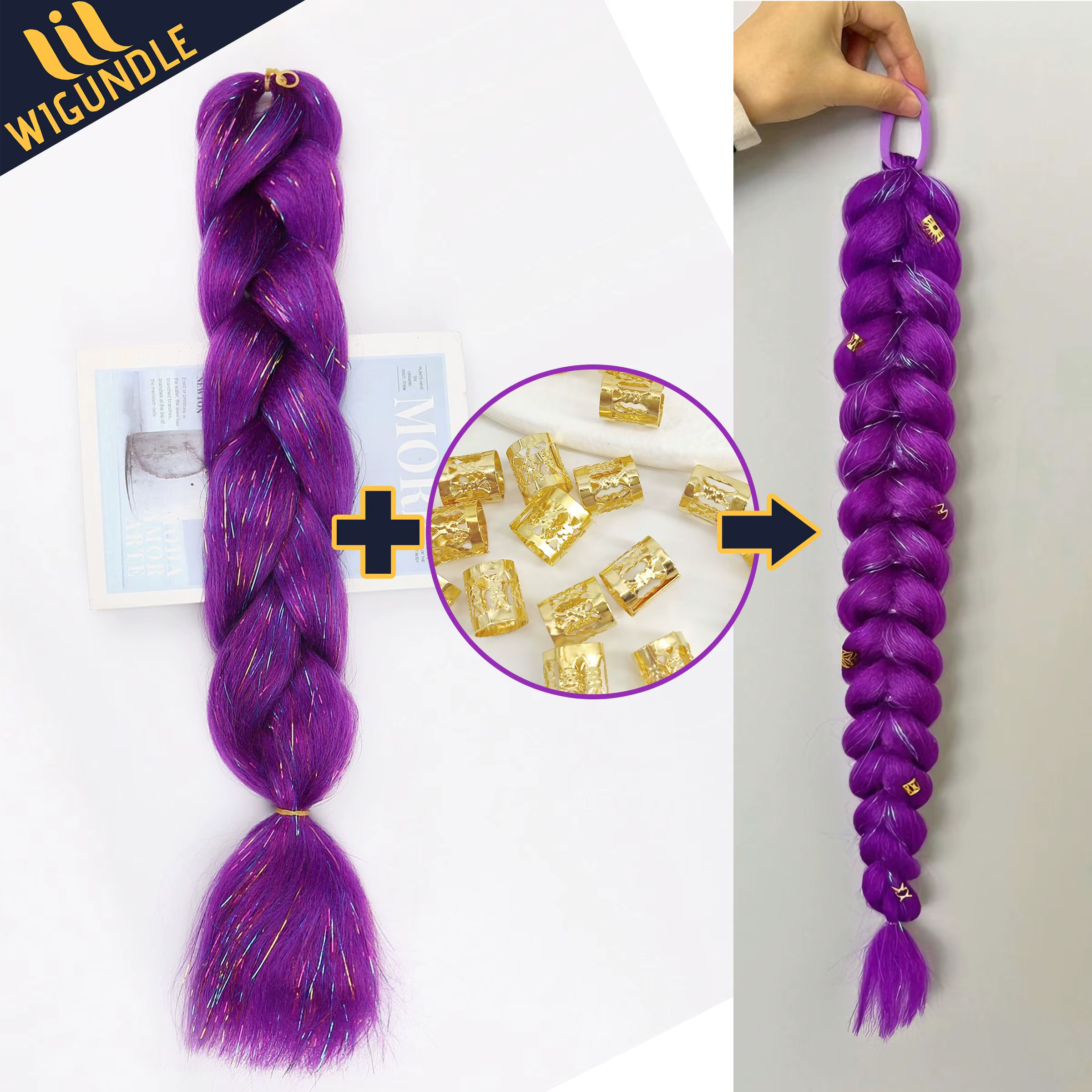 Tresses synthétiques violettes RU MI COS, queue de cheval longue avec pinces pour enfants et filles,