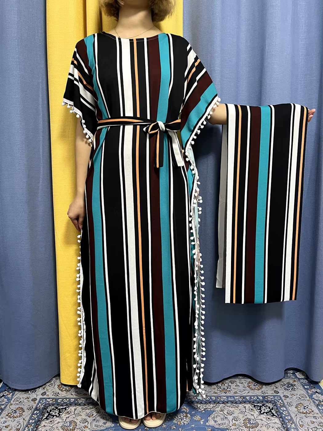 Abayas pour femmes 2023 imprimé rayure verticale glands élasticité coupe ample Femme Robe femme afri