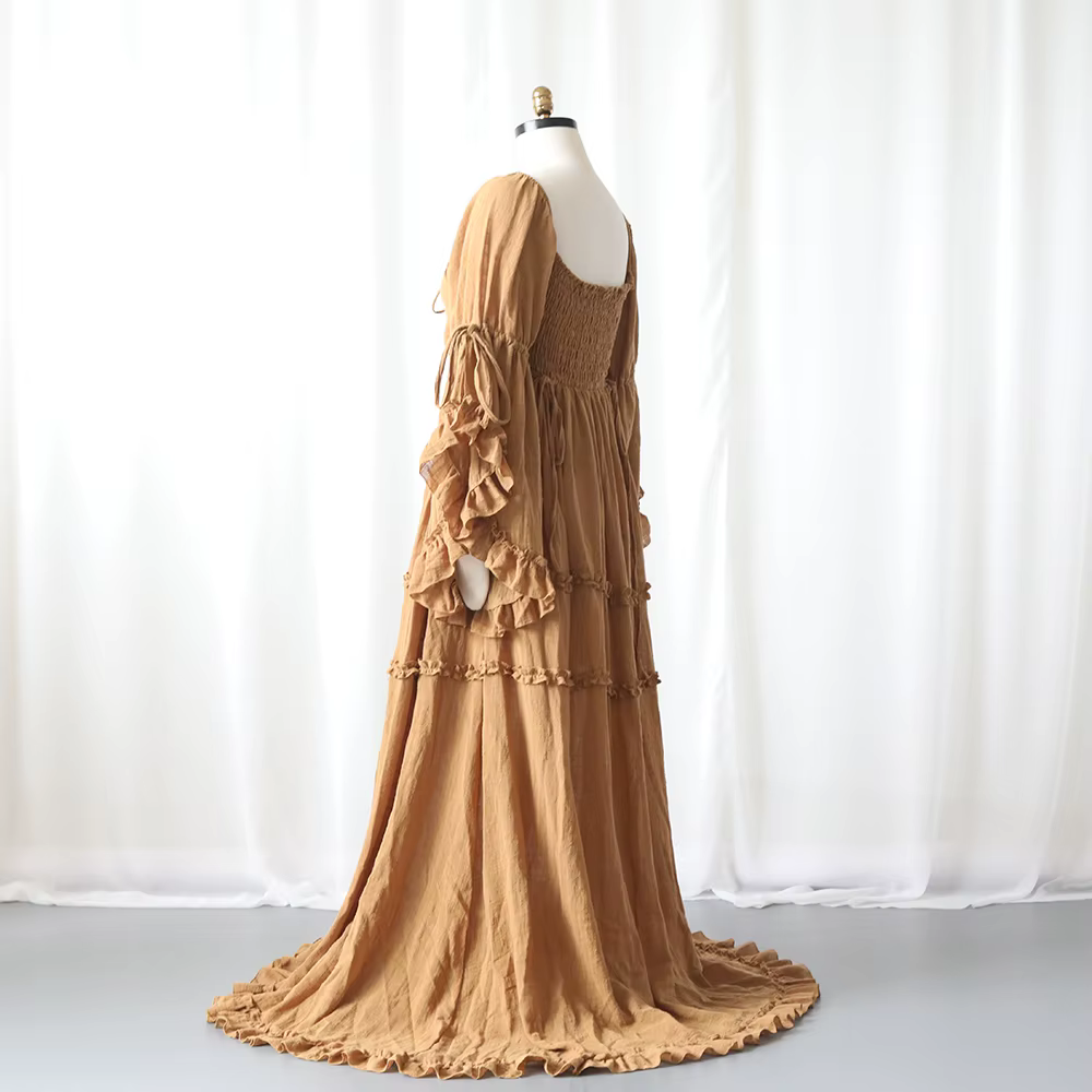 Robe de maternité fluide style Boho, manches longues, à volants, Maxi, robe de grossesse, réception-