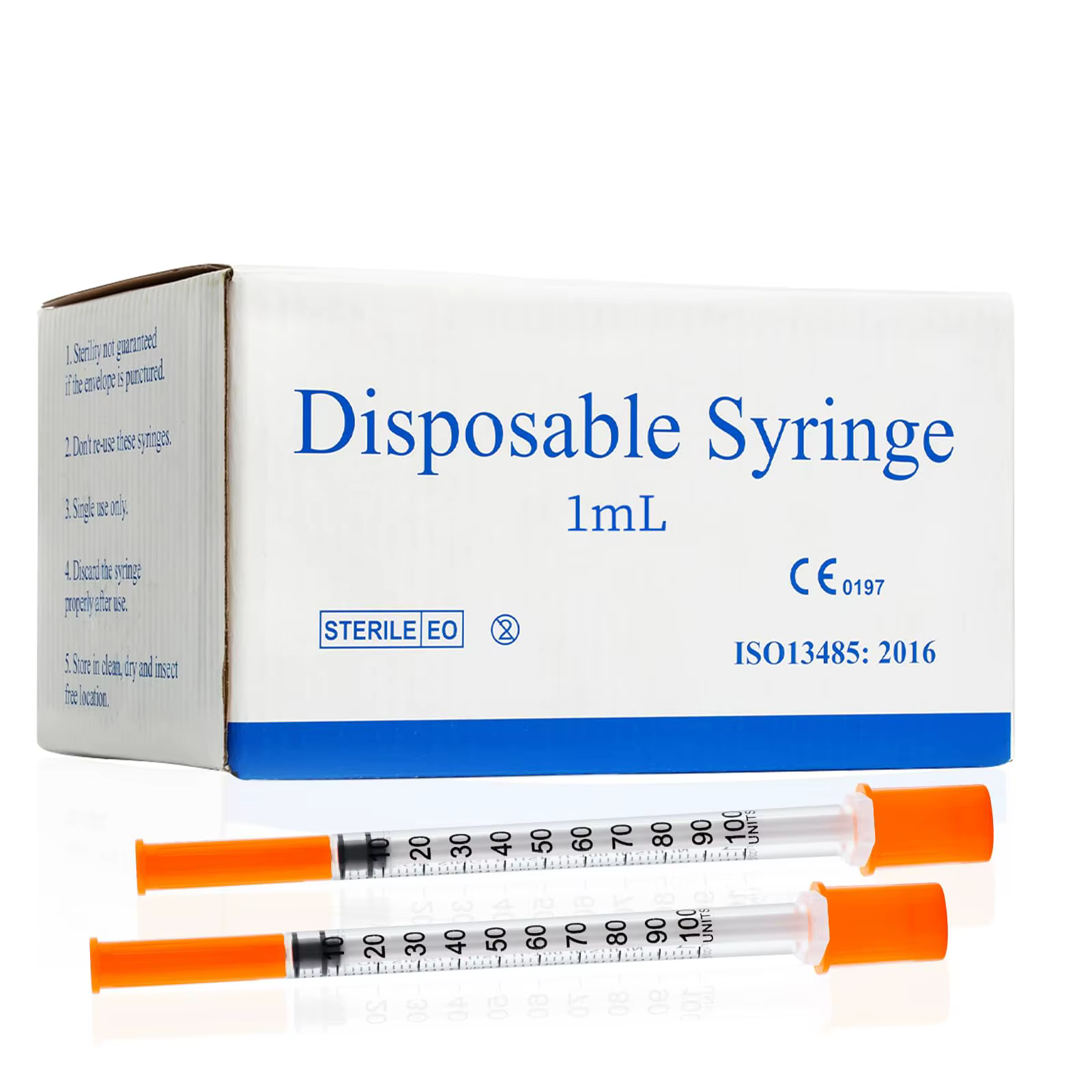 Seringage à insuline avec capuchon Orange à aiguille, stérilisé, emballé individuellement, sécurité