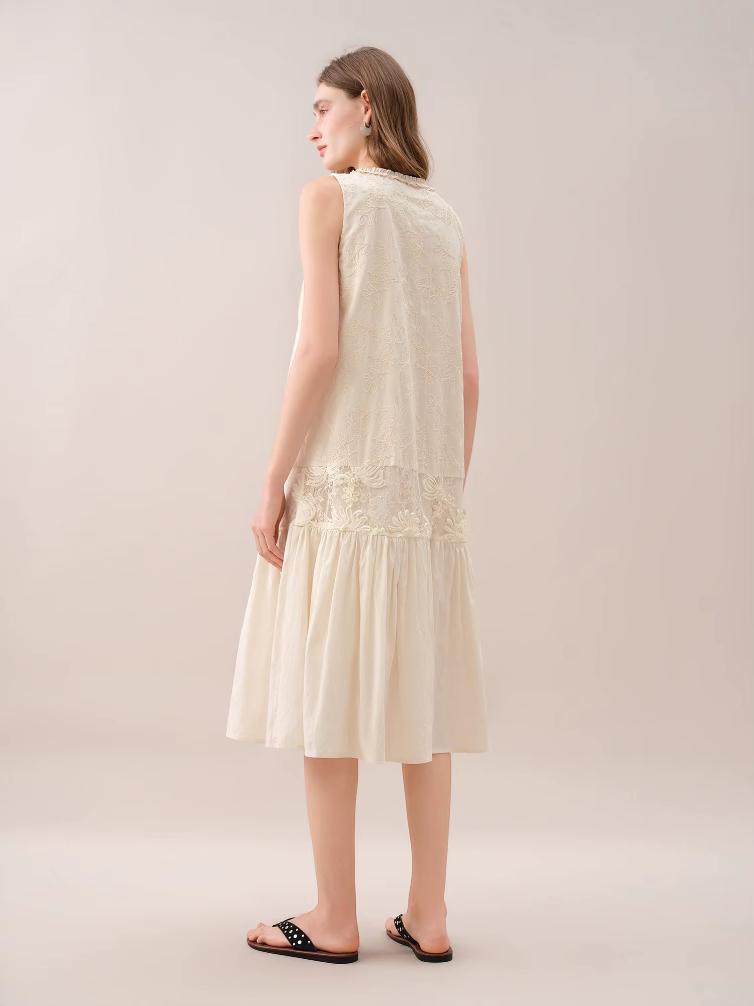 FSLE【Série Premium】Robes midi élégantes sans manches brodées en patchwork pour femmes, nouveau style