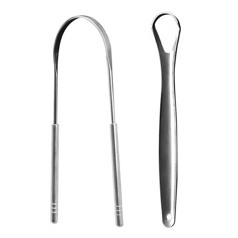 Grattoir à langue en acier inoxydable, 2 pièces, nettoyeur de langue, soins buccaux, grattoir d'hygi