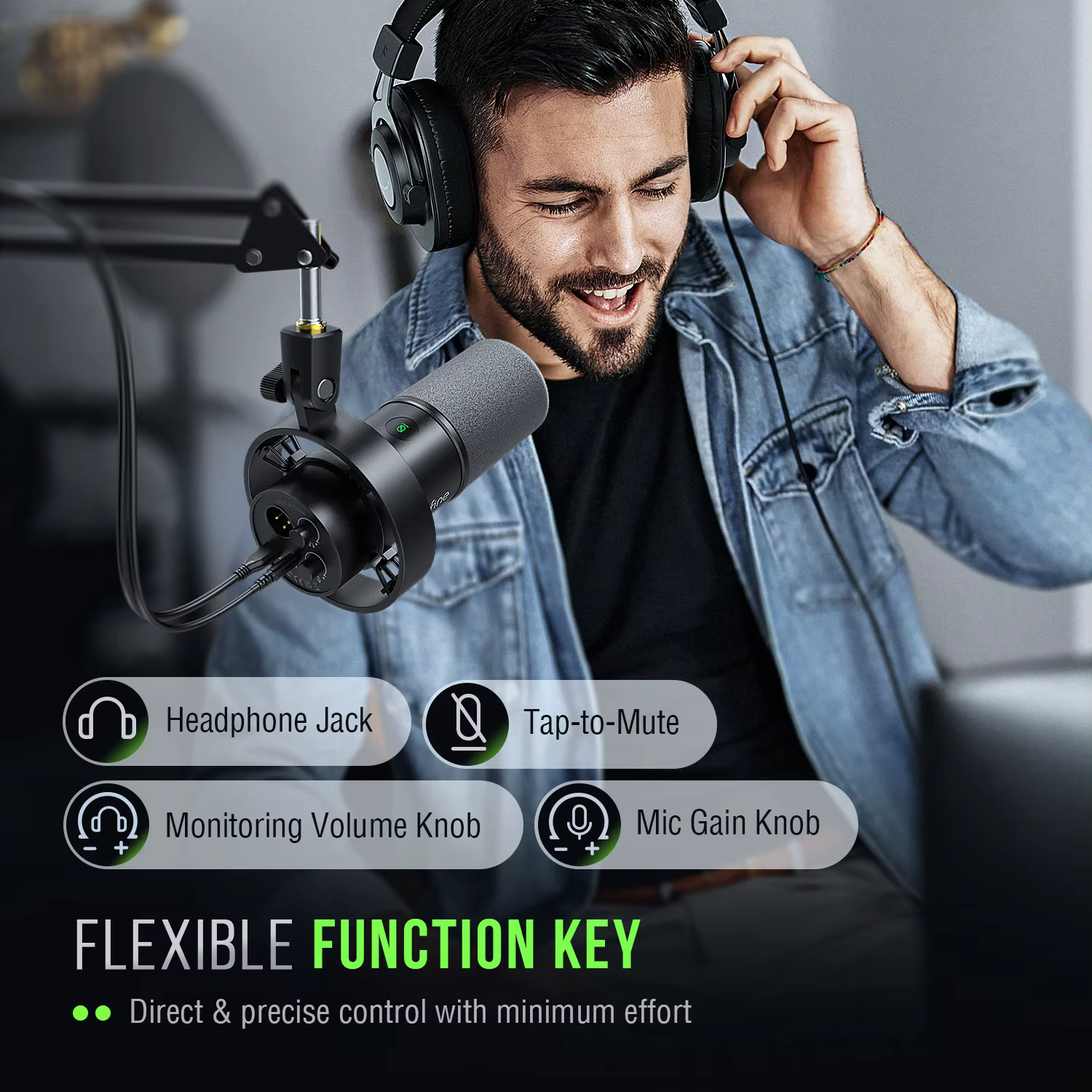 FIFINE-Microphone dynamique USB/XLR avec support antichoc, silencieux tactile, prise téléphonique po