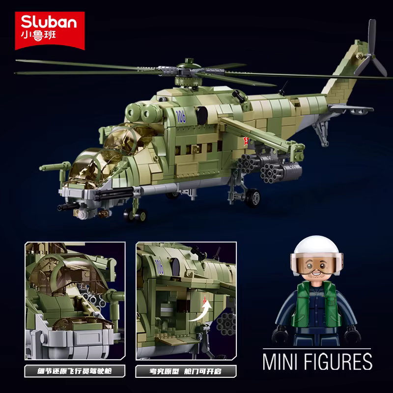 Sluban WW2 – arme à Air militaire russe, hélicoptère d'attaque Mi-24, modèle arrière, blocs de const