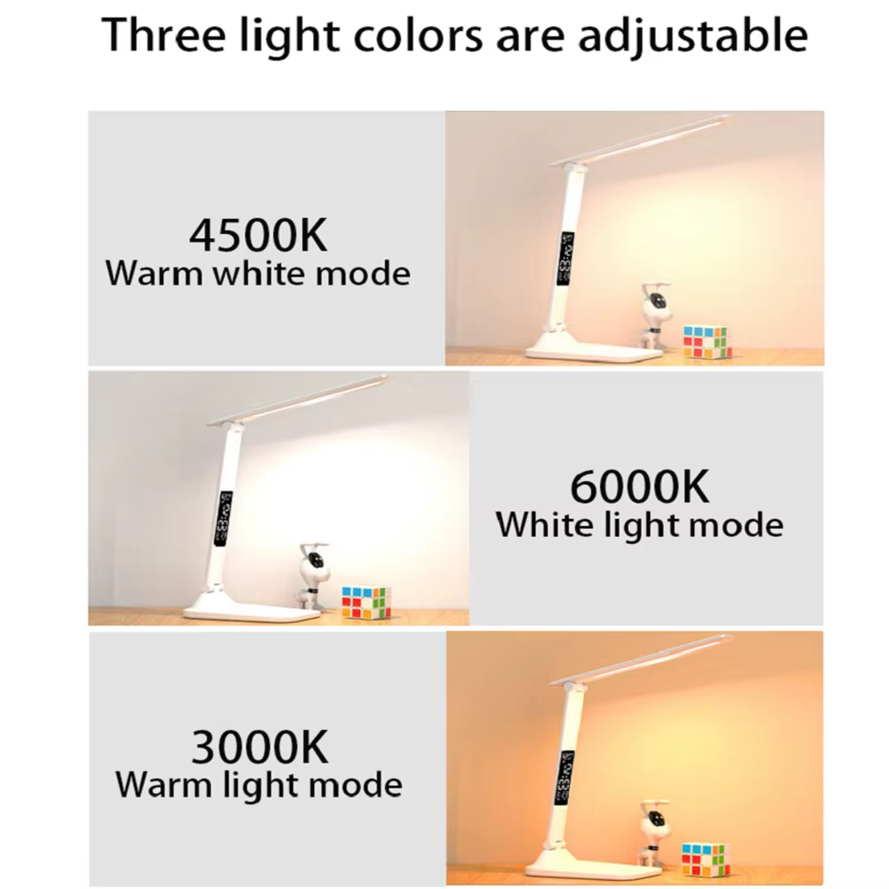 Lampe de Table pliante USB lecture tactile réglable Protection des yeux avec réveil thermomètre LED