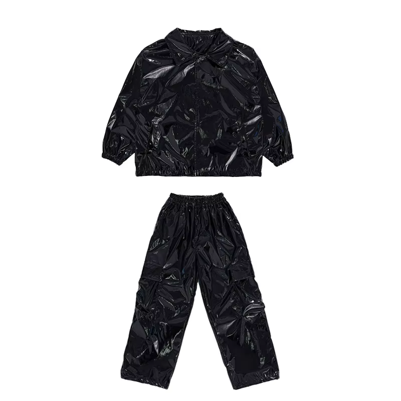 Ensembles veste et pantalon en cuir brillant pour enfants, vêtements de performance de danse sur scè