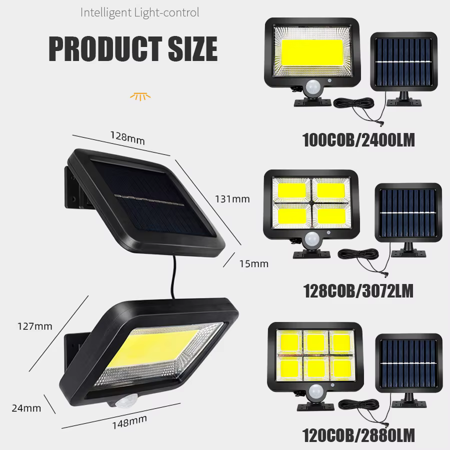 Lampe solaire d'extérieur super lumineuse, applique murale fendue, 3 modes, étanche, capteur de mouv