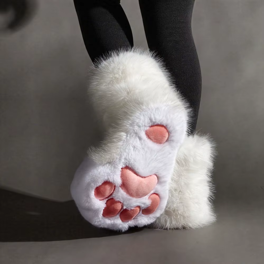 Kawaii Anime Cosplay patte de chat chaussons en peluche femmes chaud hiver maison pantoufles mignon