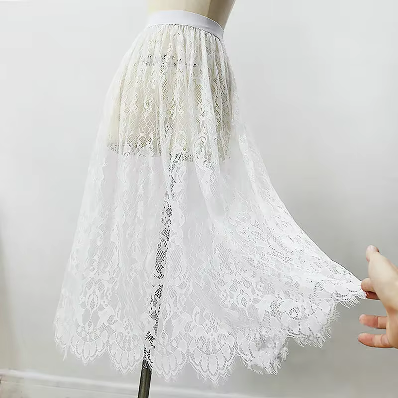 Femmes Sexy maille dentelle Transparent longue Tulle jupe mode coréenne été dames élastique taille h